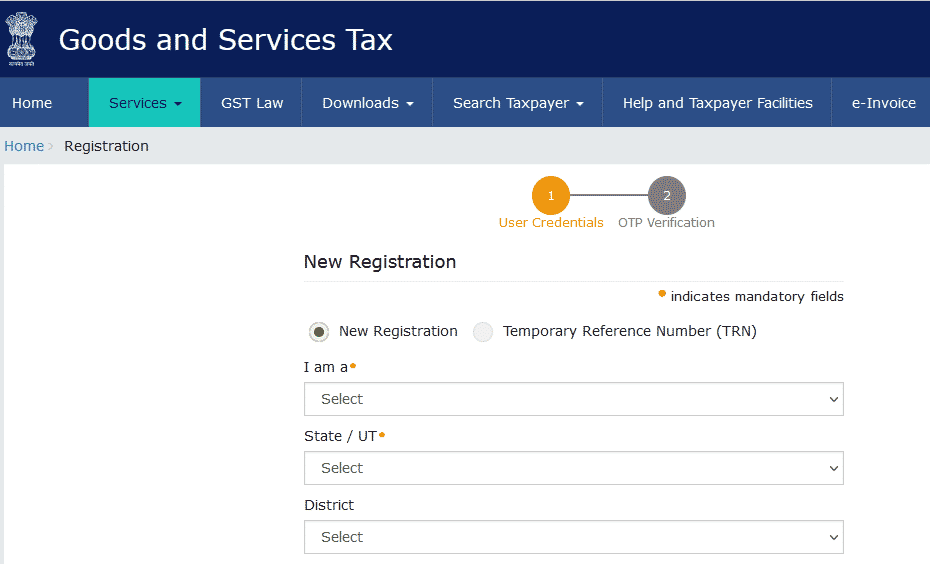 GST Registration steps - Create an account on the GST Portal