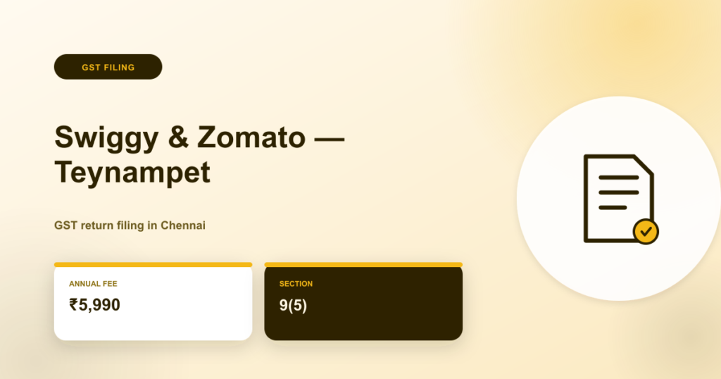 GST return filing for Swiggy and Zomato restaurant partners in Teynampet Chennai